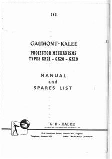 Gaumont-Kalee GB Kalee -misc manual. Camera Instructions.